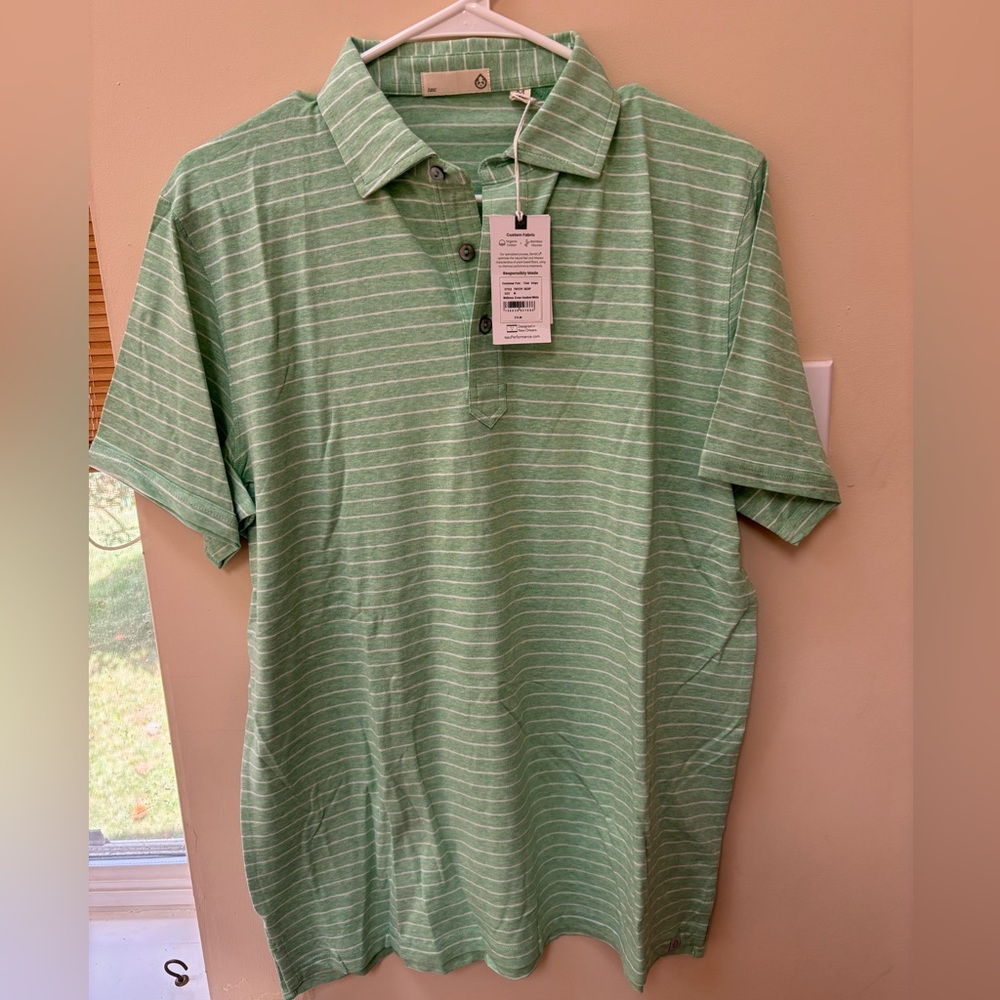 NWT!! Tasc Green Striped Polo Shirt
